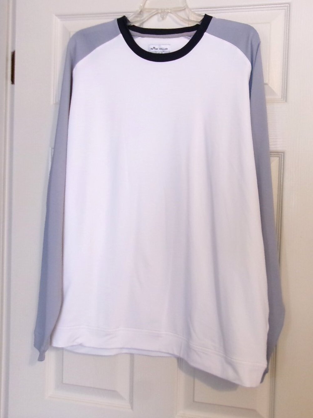 PETER MILLAR Long Sleeve Crew Neck White & Gray Pullover Size XL